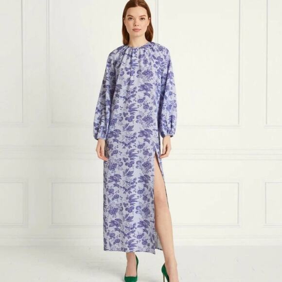 Hill House The Simone Maxi Dress Lilac Tonal Floral Crepe Medium NWT - Picture 4 of 11